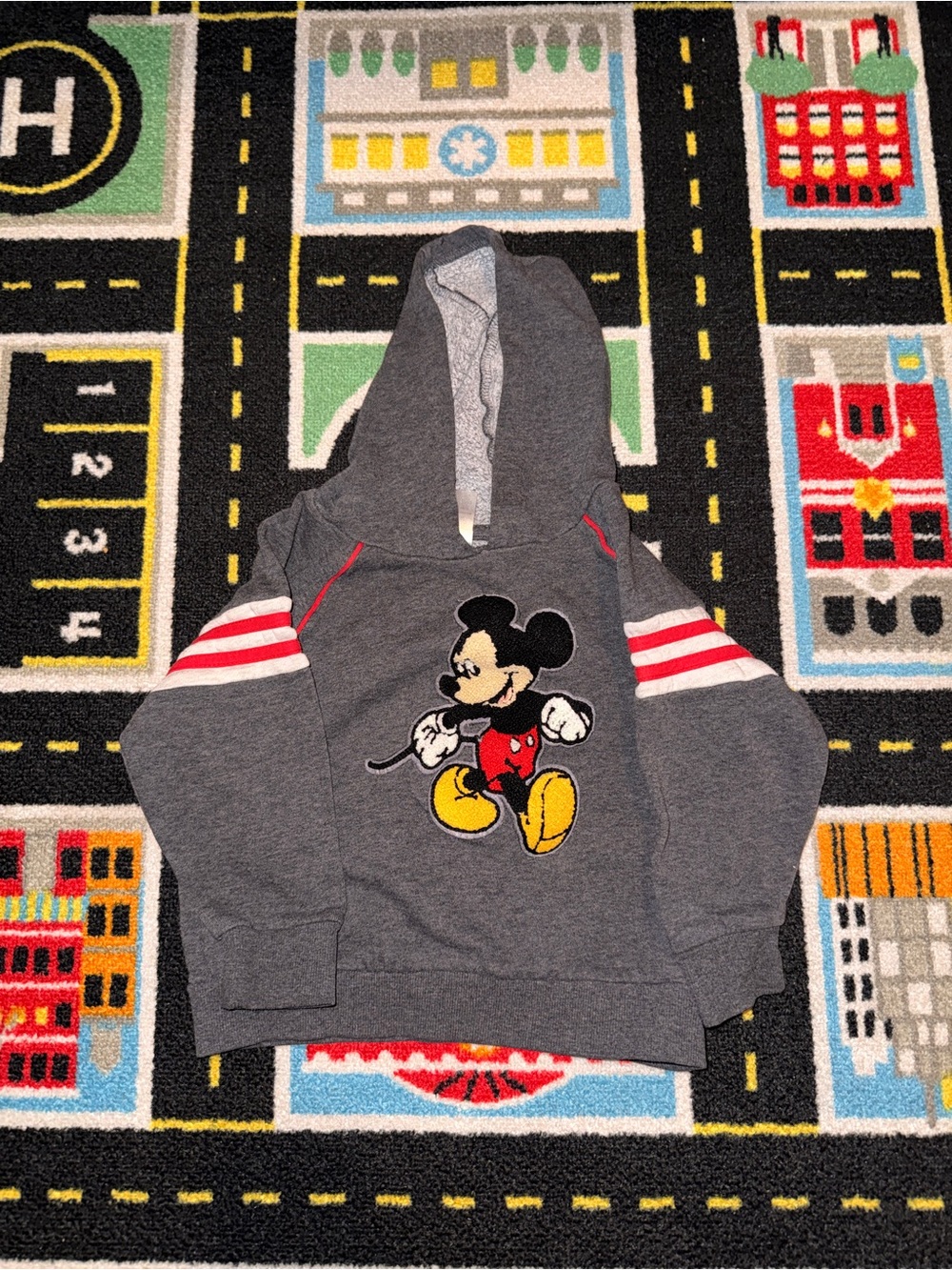 Disney Grey Mickey Mouse Hooded Sweatshirt with Red & Yellow Accents